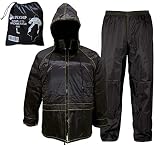 Auto Accessori Lupex - Traje de lluvia para moto, impermeable y cortaviento, con bolsa, color negro, conjunto de chubasquero y pantalón con capucha retráctil, unisex (4XL)