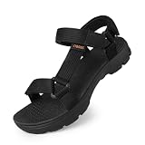 riemot Sandalias deportivas de mujer y hombre, ajustables y cómodas con suela antideslizante y forro suave de Punta Descubierta, Sandalias de Verano, deportivo, senderismo, Negro EU38