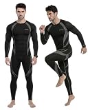 Channo Conjunto Térmico Deportivo para Hombre: Ropa Interior Térmica de Secado Rápido Camiseta de Manga Larga y Pantalón para Esquí Ciclismo e Invierno (Gris L)