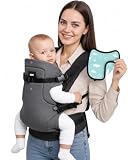 4-en-1 Mezcla Algodón Mochila Portabebé 0-36 Meses (3,6-14,5 kg), Gris Negro