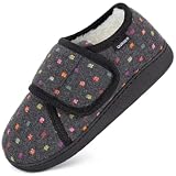 GURGER Zapatillas de Casa Mujer Pantuflas Invierno, Multicolor Negro 38 39 | Cálidas de Peluche, Cierre Ajustable, Zapatillas Diabeticos Ortopédicas para Pies Anchos o Hinchados, Personas Mayores
