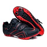 Mateju Zapatillas Ciclismo MTB Hombre Mujer, 36-47 EU Zapatillas Bicicleta de Montaña Hombre con Calas Respirables Antideslizantes para Deportes al Aire Libre (568 Rojo,44)