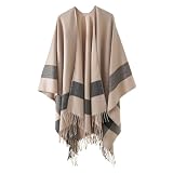 Foweknow Poncho de forro polar para hombre, bufanda cálida de invierno, capa gruesa de forro polar, capa térmica para otoño e invierno, abrigo de bloque de color, abrigo frontal abierto, chaqueta de