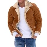Chaqueta Bomber de Cuero para Hombre - Piel de Oveja Gruesa, Chaqueta de Invierno con Solapa de Moda, Caqui, Talla L
