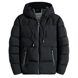 Oanviso Hombres Chaquetas de Abrigo con Capucha Casual Chaqueta de Plumas Corto Abrigo Cremallera de Invierno Manga Larga Down Jacket B Negro L