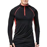 Hombres Corriendo Activo Playeras Rutina de ejercicio Negro L | Transpirable, camiseta exterior 1/4 cremallera, ropa deportiva activa y fitness, sudaderas fitness