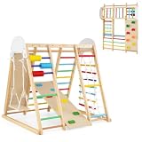 COSTWAY 8 en 1 Estructura de Escalada para Niños,Madera Maciza (Multicolor) | Juego de Escalada Montessori con Pared de Escalada, Barras de Mono y Columpio para Habitación Infantil Sala de Juego