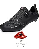 ARTVEP Zapatos de Ciclismo para Hombre y Mujer, Bicicleta de Carretera Instalación Compatible SPD SPD-SL Look Delta Pedal,Parte Superior Transpirables Negro EU 42