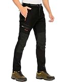 DAFENP Pantalones Trekking Esqui Trabajo Hombre Impermeables Polar Forrado | Pantalones Montaña Senderismo Snowboard Neve Softshell Termicos Invierno Aire Libre (A Negro,L)