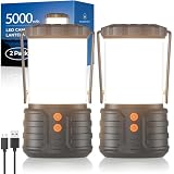 PopoIron Linternas de Camping Paquete de 2, Linternas de Camping LED, Batería Recargable de 5000mAh, Luces de Emergencia para Cortes de energía, 3 Colores, Linterna Portátil Impermeable IPX4