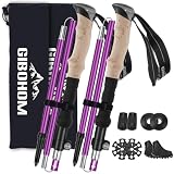 GIBOHOM 2 Pcs Bastones de Senderismo Plegables Nórdicos, Bastones Trekking de Aluminio 7075 Antichoque 105-125 CM con 4 Pares de Topes de Goma, Palos Senderismo para Senderismo Alpinismo Trail Viaje