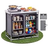 VEVOR Cocina de Camping Plegable 96 x 48 x 79 cm, Mesa de Cocina para Acampar con 6 Estantes y Bolsa de Transporte, Mueble de Camping para Picnic, Barbacoa, Fiesta, Viajes en Autocaravana, Gris