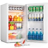 FOHERE Frigorífico con Congelador 90L, Nevera Pequeña Compacta, 7 Temperatura Regulable, 84kWh/año, Eficiencia Energética E, Silencioso, Ideal para Dormitorio, Oficina, Cocina, Caravana y Camping