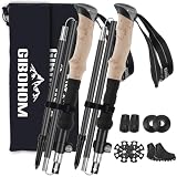 GIBOHOM 2 Pcs Bastones de Senderismo Plegables Nórdicos, Bastones Trekking de Aluminio 7075 Antichoque 105-125 CM con 4 Pares de Topes de Goma, Palos Senderismo para Senderismo Alpinismo Trail Viaje