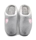 P&L ITALY COLLECTION Zapatillas De Estar por Casa Mujer Invierno Pantuflas Antideslizantes Calido Termico Algodón 220 (Grey Love, numeric_3839)