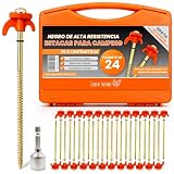 Piquetas Camping Suelo Duro - 20,5cm x 24 Unidades, Naranja Clavijas Picas para Tiendas con Diseño de Tornillo per Suelo Duro, Clavijas para Piquetas Camping Taladro