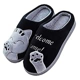 Cliont Zapatillas de Gato Lindo Zapatillas de Invierno de Interior Zapatos Antideslizantes Mujeres y Hombres 37/38 EU Negro,(Tamaño del fabricante 38-39)