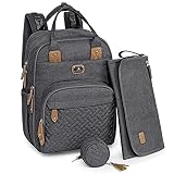 Dikaslon Mochila Cambiador, Mochila Pañalera Grande Bolsas Multifuncionales para Bebés con Cambiador Portátil, Portachupete y Correas para el Cochecito, para Mamá y Papá (Gris Oscuro)